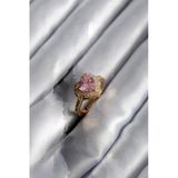 Pirinç Gold Renk Pembe Zirkon Taşlı Charm Kalp Model Kadın Yüzük -1492