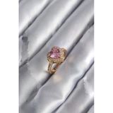 Pirinç Gold Renk Pembe Zirkon Taşlı Charm Kalp Model Kadın Yüzük Vice1395 2363
