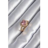 Pirinç Gold Renk Pembe Zirkon Taşlı Kalp Model Kadın Yüzük
