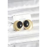 Pirinç Gold Renk Siyah Boncuklu Oval Kadın Küpe