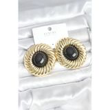 Pirinç Gold Renk Siyah Boncuklu Vintage Kadın Küpe -1492