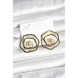 Pirinç Gold Renk Siyah Mineli Geometrik Gül Model Kadın Küpe - Tj-Bkp11376