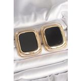 Pirinç Gold Renk Siyah Mineli Kare Model Kadın Küpe - Tj-Bkp10429