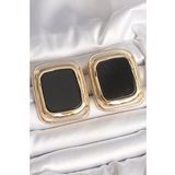 Pirinç Gold Renk Siyah Mineli Kare Model Kadın Küpe