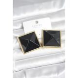Pirinç Gold Renk Siyah Piramit Model Kadın Küpe - Tj-Bkp11385
