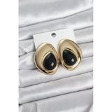 Pirinç Gold Renk Siyah Taşlı Damla Model Vintage Kadın Küpe