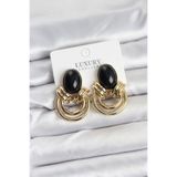 Pirinç Gold Renk Siyah Taşlı Vintage Kadın Küpe - EBJ260426W41981 BKP11355