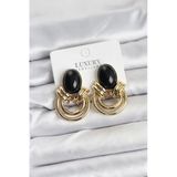 Pirinç Gold Renk Siyah Taşlı Vintage Kadın Küpe - Tj-Bkp11355