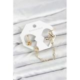 Pirinç Gold Renk Yılan Model Zincir Bağlantılı Ear Cuff Küpe Seti (Vice/1395)