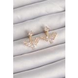 Pirinç Gold Renk Zirkon Taşlı V Model Küpe - TJ-BKP9291