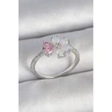 Pirinç Gümüş Renk Beyaz Mineli Pembe Zirkon Taşlı Çiçek Model Kadın Yüzük Çok Renkli