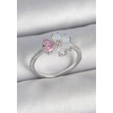 Pirinç Gümüş Renk Beyaz Mineli Pembe Zirkon Taşlı Çiçek Model Kadın Yüzük - EBJ250501W33602