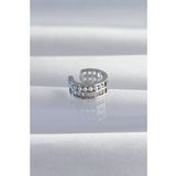 Pirinç Gümüş Renk İncili Baget Taşlı Earcuff Küpe - EBJ240820W26738