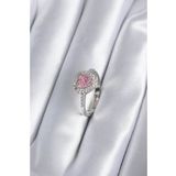 Pirinç Gümüş Renk Pembe Zirkon Taş Kalp Charm Model Kadın Yüzük - TJ-BYK2859