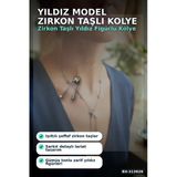 Pirinç Gümüş Tonu Zirkon Taşlı Yıldız Model Kadın Kolye 45 Cm Takı Aksesuar Bx-313626