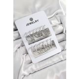 Pirinç Karışık Halka Model Gümüş Renk 6 Çift Kadın Küpe Set - TJ-BKP10876