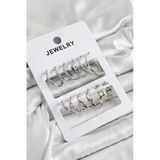 Pirinç Karışık Halka Model Gümüş Renk 6 Çift Kadın Küpe Set - TJ-BKP10877