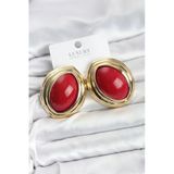 Pirinç Kırmızı Badem Model Vintage Gold Kadın Küpe