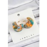Pirinç Mermer Desenli Vintage Yarım Halka Model Gold Renk Kadın Küpe