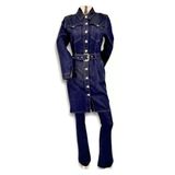 Pirinç Metal Düğme Vurgulu 36-38 /S-M Denim /Kot İkili Ceket / Tunik+Pantolon Takım