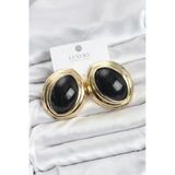 Pirinç Siyah Badem Model Gold Kadın Küpe