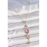 Pirinç Zincir Gold Renk Pembe Zirkon Taşlı Y Kolye Vice0044
