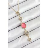 Pirinç Zincir Pembe Gold Renk Zirkon Taşlı Y Kolye P114314s3609