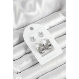 Pirinç Zirkon Taş Ve Halka Figürlü Gümüş Renk 3'lü Çift Kadın Küpe Set - EBJ250530W34475