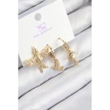 Pirinç Zirkon Taşlı 3'lü Kuş Model Gold Renk Kadın Küpe - TJ-BKP11133