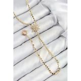 Pirinç Zirkon Taşlı Ezme Zincirli Kutup Yıldızı Model Gold Renk Y Kolye Vice1395 0896