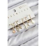 Pirinç Zirkon Taşlı Hello Kity ve Yonca Model Gold Renk 6'lı Küpe Set - TJ-BKP11206