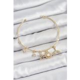 Pirinç Zirkon Taşlı İstiridye Ve Deniz Yıldızı Model Gold Renk Charm Bileklik - Tj-Bb7358