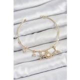 Pirinç Zirkon Taşlı İstiridye Ve Deniz Yıldızı Model Gold Renk Charm Bileklik