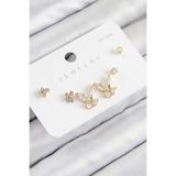 Pirinç Zirkon Taşlı Kelebek Model Gold Renk 925 Ayar Gümüş Çivi Kadın Küpe Set - Tj-Bkp11166