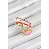 Pirinç Zirkon Taşlı Kırmızı Turuncu Pembe Sıkıştırma Sağ Kıkırdak Gold Renk Kadın Küpe - Tj-Bkp10755