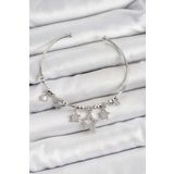 Pirinç Zirkon Taşlı Yıldız Model Gümüş Renk Charm Bileklik - EBJ250705W36293