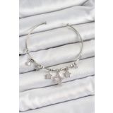 Pirinç Zirkon Taşlı Yıldız Model Gümüş Renk Charm Bileklik - Tj-Bb7347