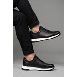 Pisagor 5736 Erkek Hakiki Deri Sneakers Spor Ayakkabı - Siyah