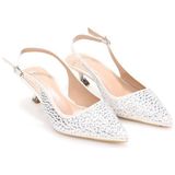 Pisagor PS-31990 4,5 cm Topuklu Kadın Taşlı Arkası Açık Stiletto Abiye Ayakkabı - Gümüş