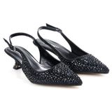 Pisagor PS-31990 4,5 cm Topuklu Kadın Taşlı Arkası Açık Stiletto Abiye Ayakkabı - Siyah
