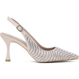 Pisagor PS-32340 cm Topuklu Kadın Taşlı Arkası Açık Stiletto Abiye Ayakkabı - Krem