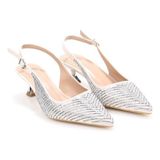 Pisagor PS-32350 Kadın 4 cm Arkası Açık Taşlı Abiye Stiletto Ayakkabı - Krem