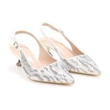 Pisagor PS-32370 Kadın 4 cm Arkası Açık Taşlı Abiye Stiletto Ayakkabı - Krem