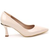 Pisagor PS-32790 7,5 cm Topuklu Kadın Stiletto Ayakkabı - Bej - Rugan