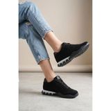 Pisagor PS-55161 Kadın Hakiki Deri Sneakers Spor Ayakkabı - Siyah Süet