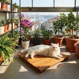 Pisiletto - Kedi Yatağı Bazası - Masif Teak - Yerden Yüksek Hijyenik Palet - 40x40 cm sabit
