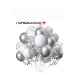 PISPISBALONCUK 3 parça Beyaz Şeffaf Metalik Gri Balon Seti Parti Süsleme Balonları doğum günü babyshower cinsiyet