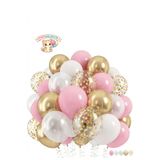 PISPISBALONCUK Pembe Beyaz Krom Gold şeffaf Konfetili 30lu Balon Seti doğum günü cinsiyet parti babyshower