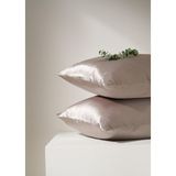Pistore Açık Kahverengi İpek Saten Yastık Kılıfı 50 x 70 cm. 2'li (Cappicuno)