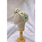 pistore Turkuaz Çizgili Limon Detay Desenli Saten Bandana 70x70 cm Renkli Fular Yeni Sezon Saç Aksesuarı